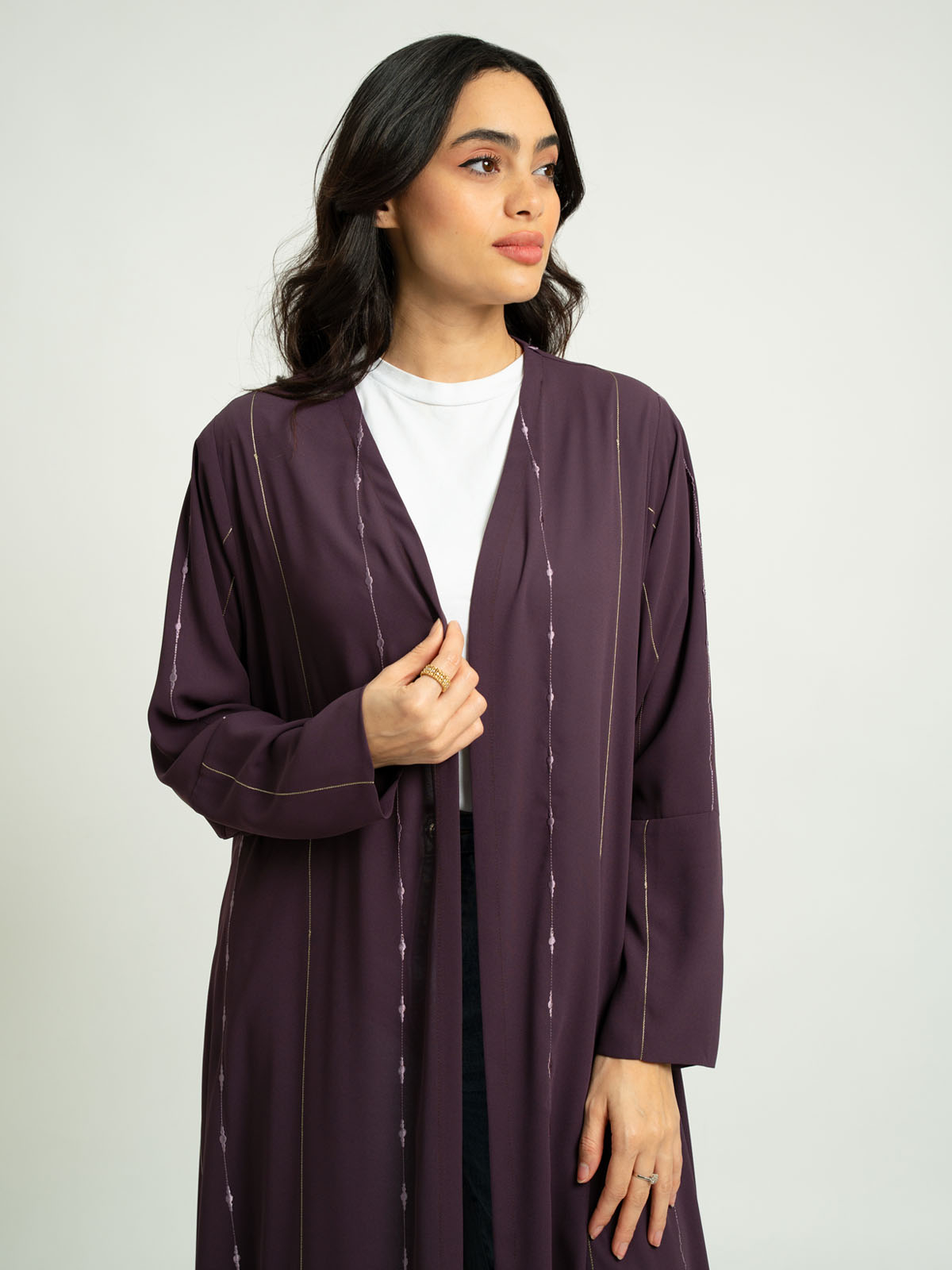 Mauve Linked Drops Embroidery A-Cut Abaya