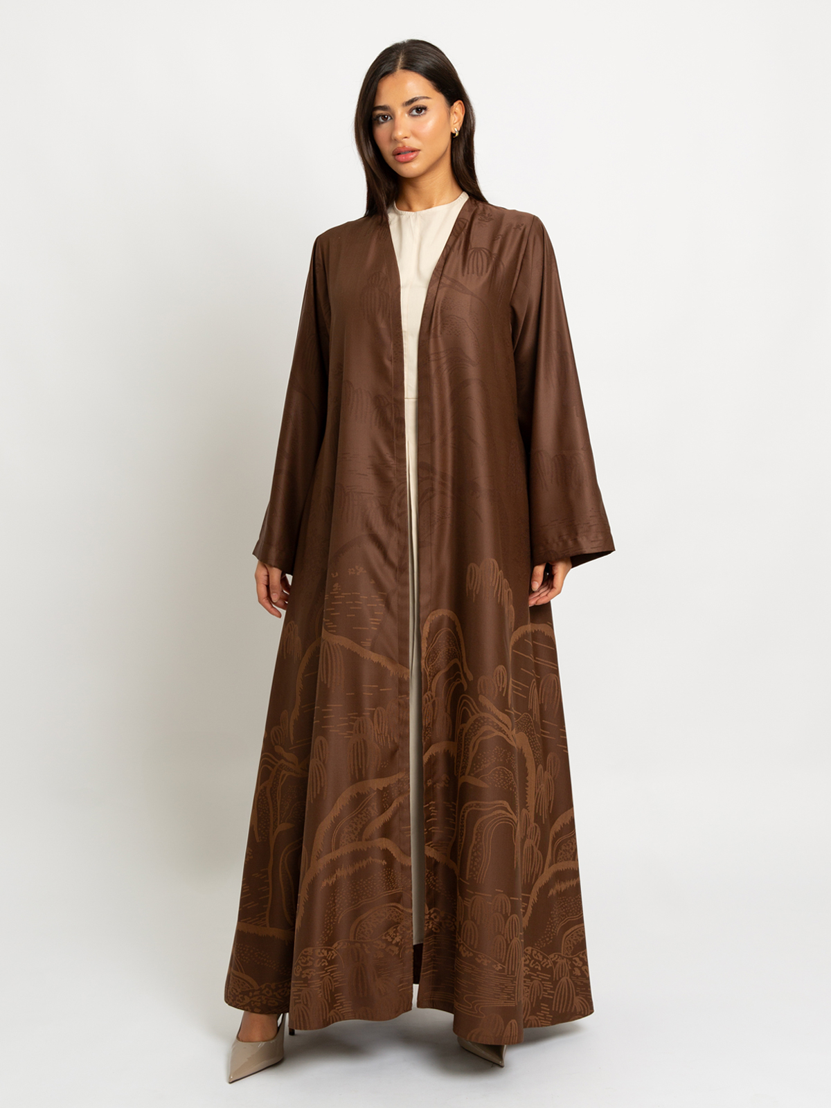 Brown Earth Peaks A-Cut Abaya