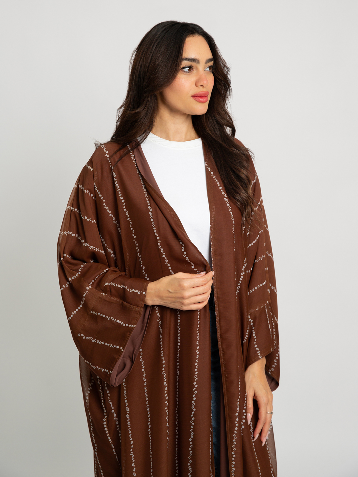 Brown Dots Double Flowstyle Abaya