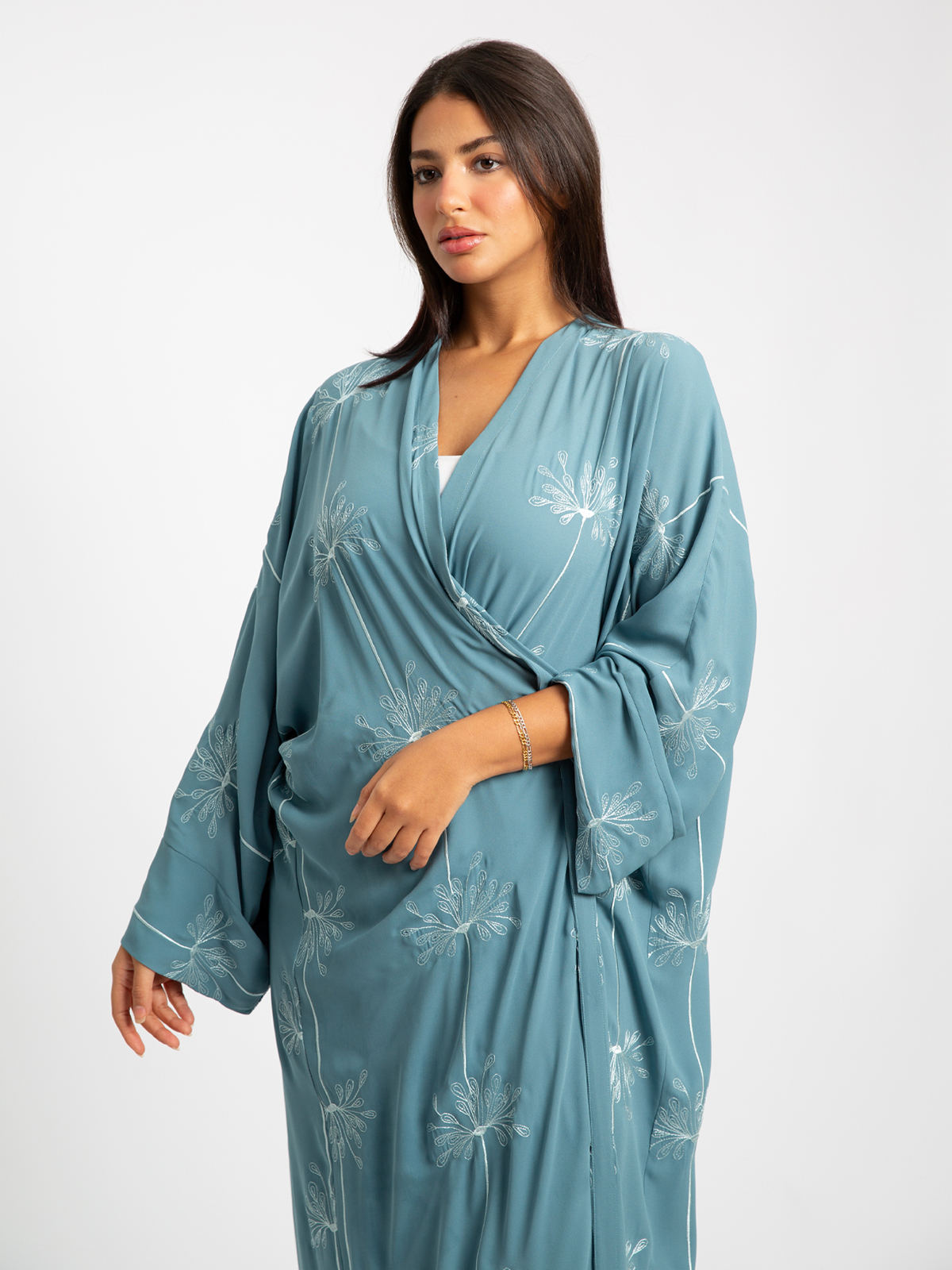 Blue Flower Splash Wide-fit Abaya