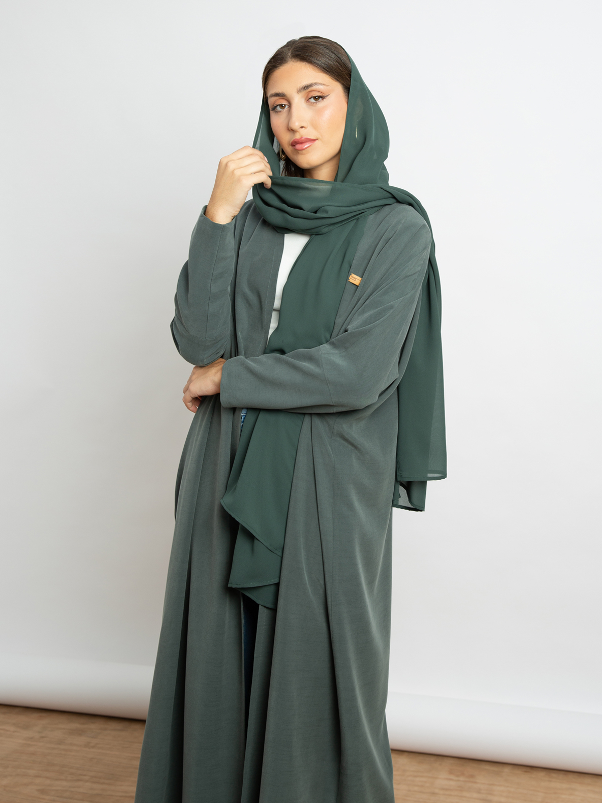 Pale Green - Washed Linen Half Bisht Abaya 