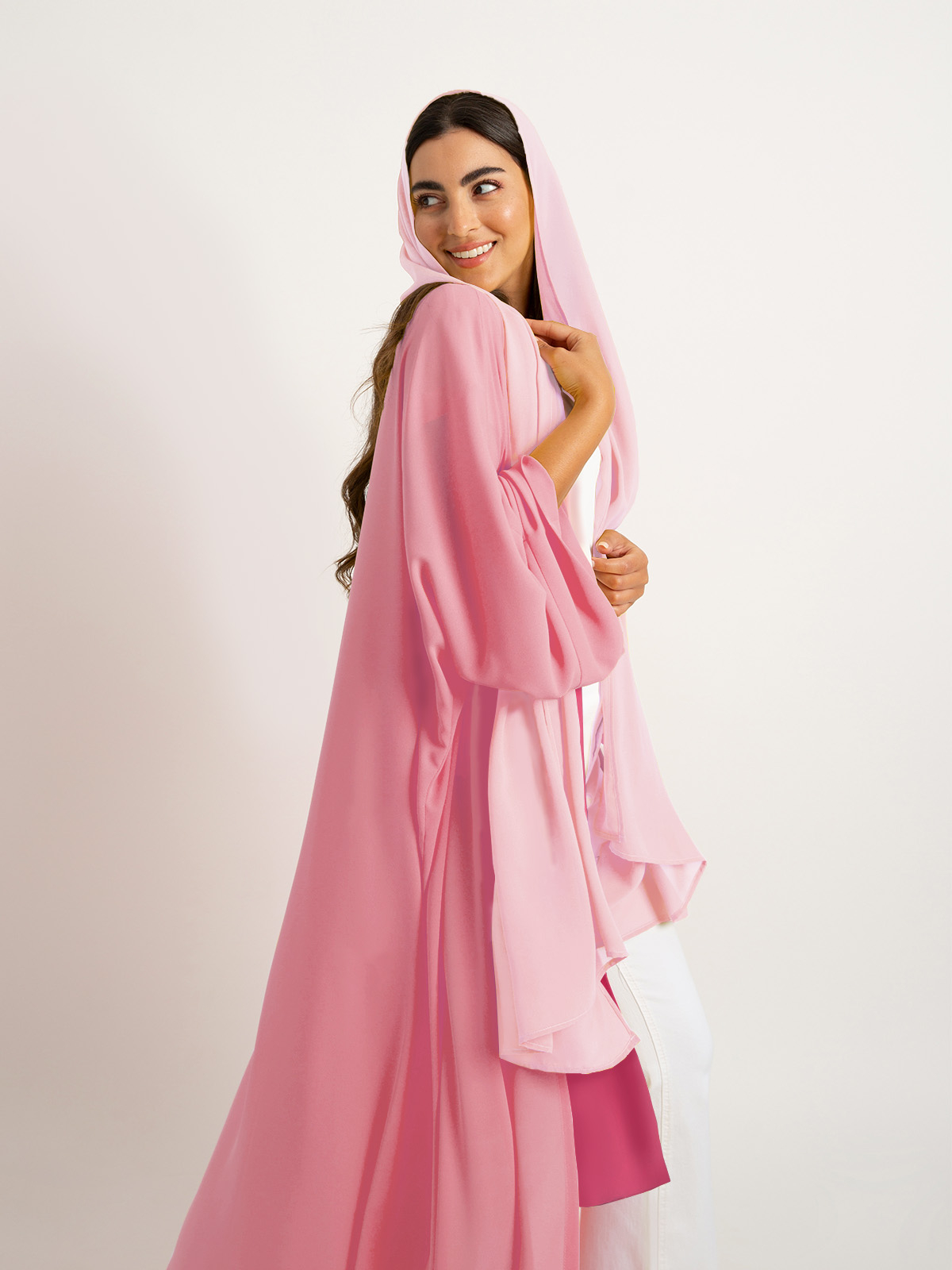 Pink Abaya - Flowstyle Long Open Abaya