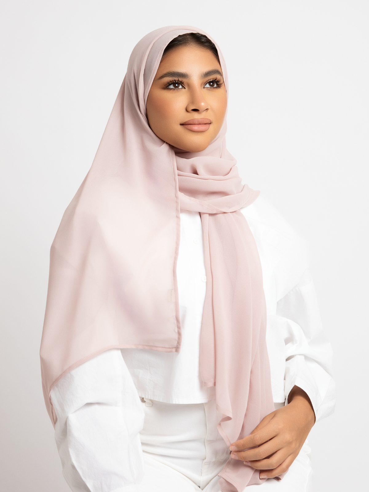 Luxurious chiffon hijab plain tarha 200 cm long pink color high quality material online in ksa by kaafmeem