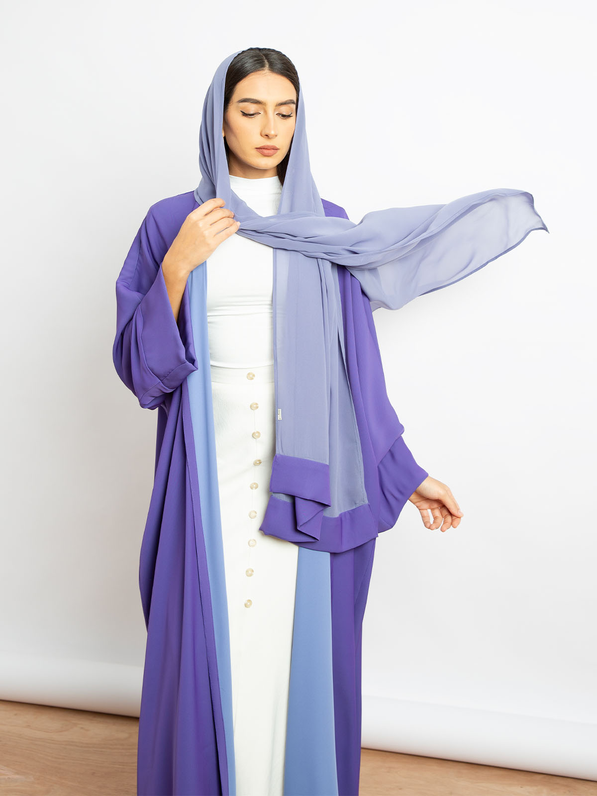 Purple with Blue - Crepe Wide-Fit Open Abaya