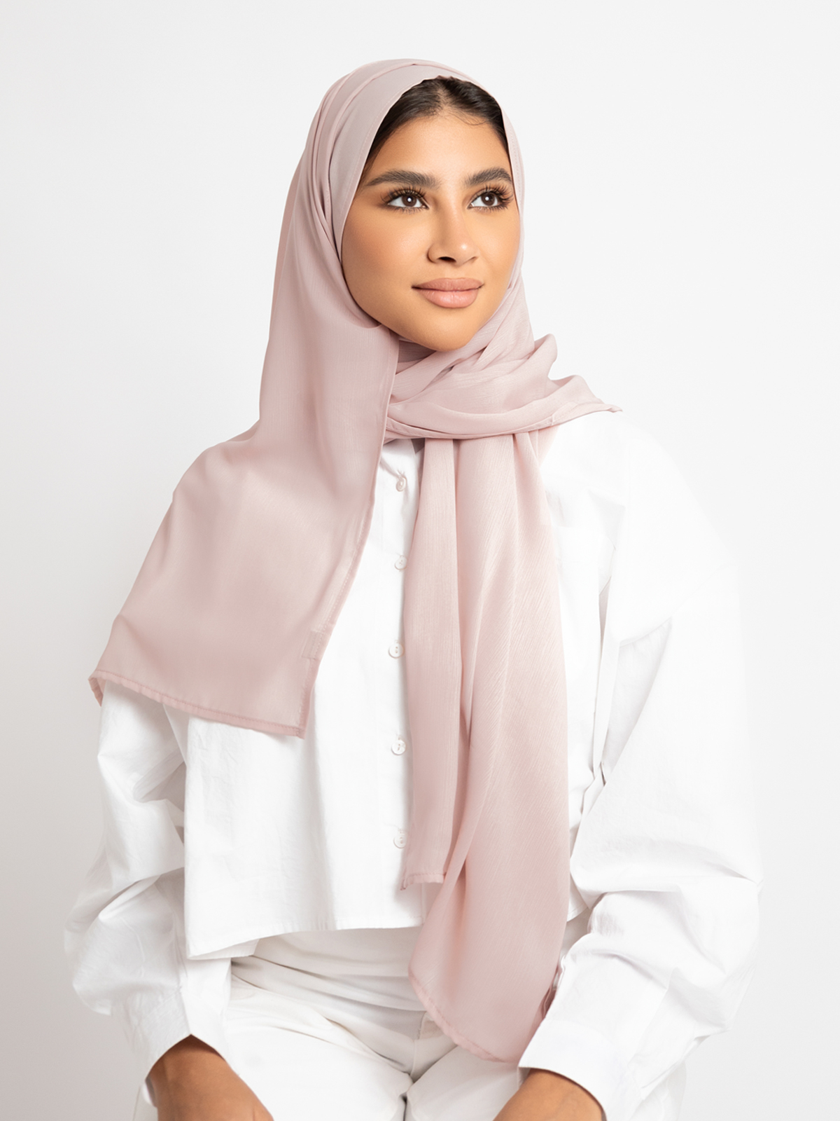Luxurious chiffon hijab plain tarha 200 cm long rose color high quality material online in ksa by kaafmeem