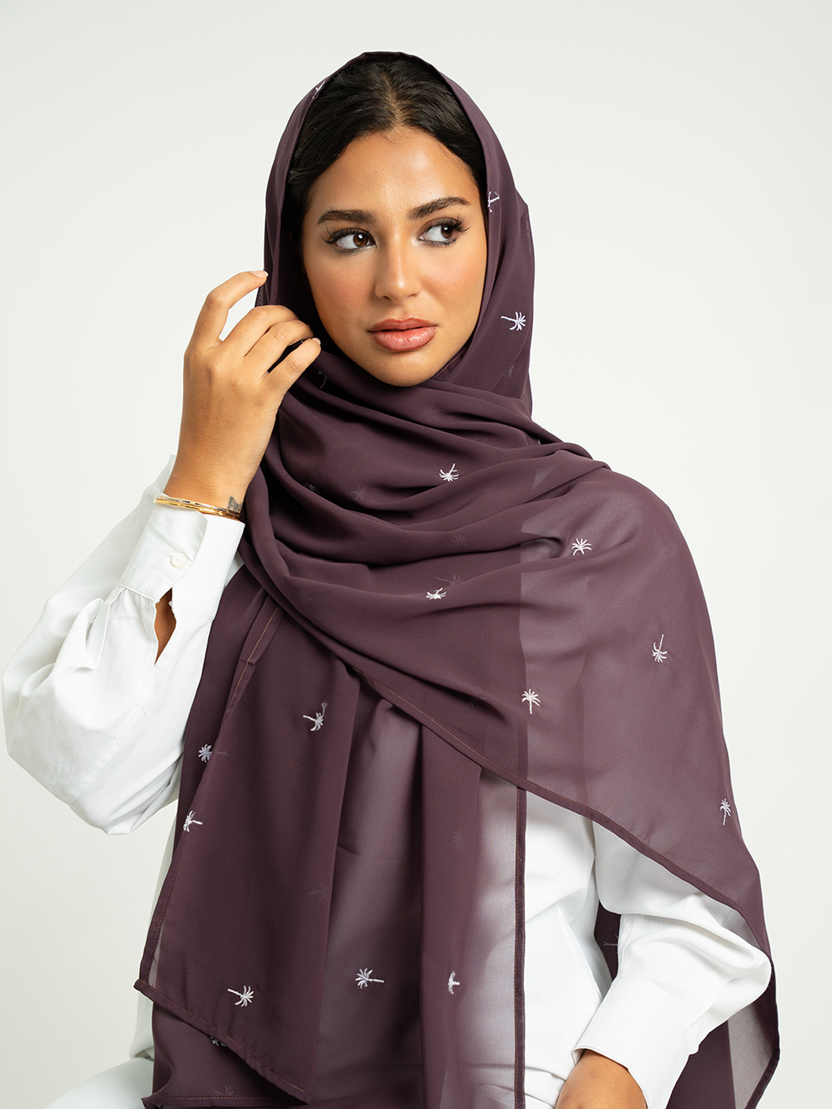 Outlet Dark Purple Nakhla Embroidered Laser Tarha