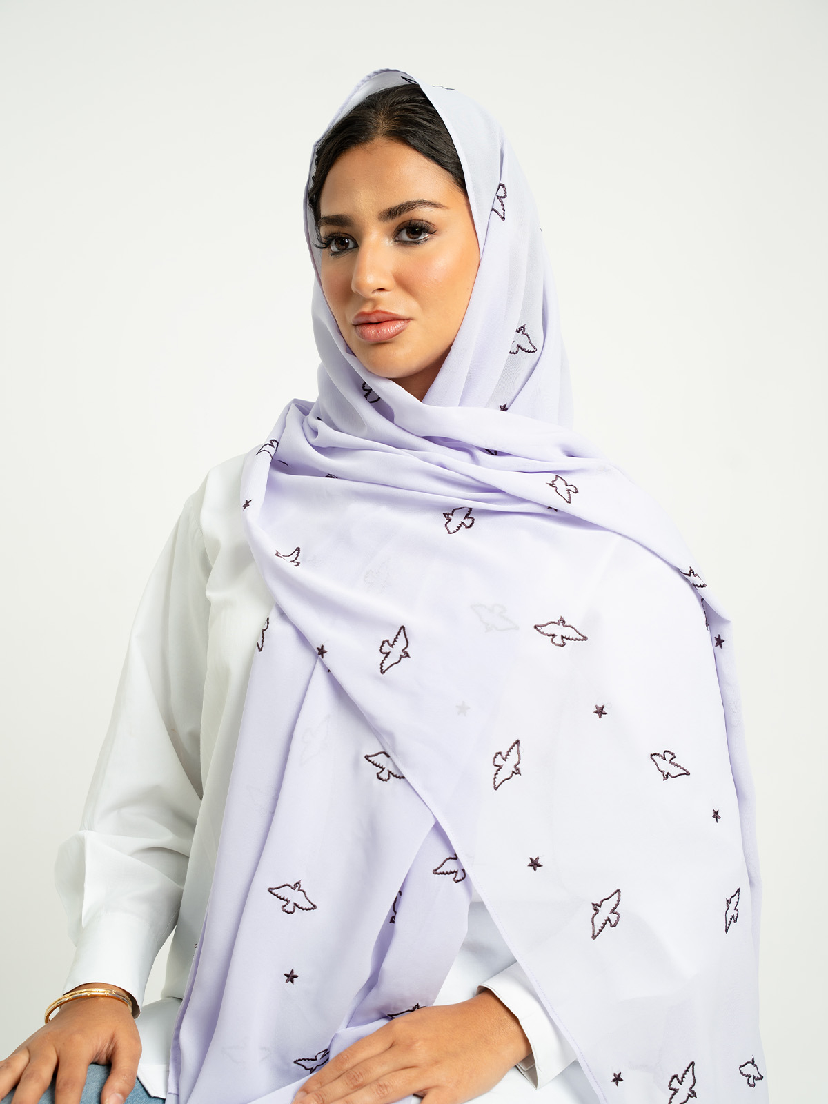 Outlet Light Lavender Peaceful Sky Embroidered Laser Tarha