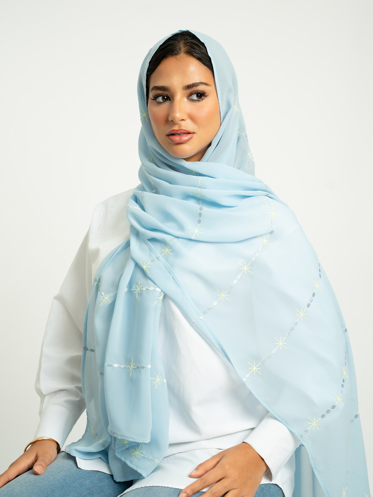 Outlet Baby Blue Sparkle Lines Embroidered Laser Tarha