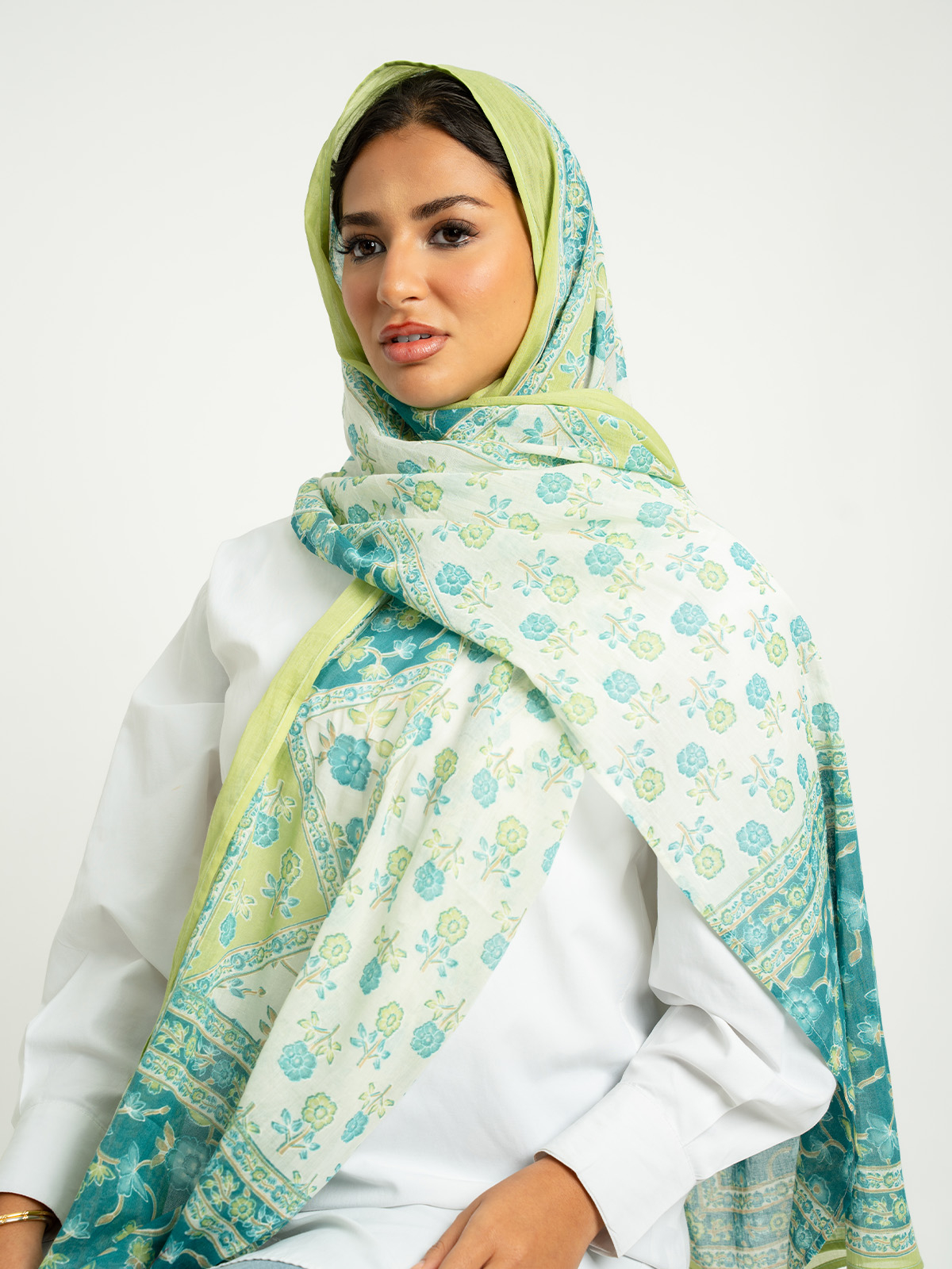 Teal Garden Printed Tarha