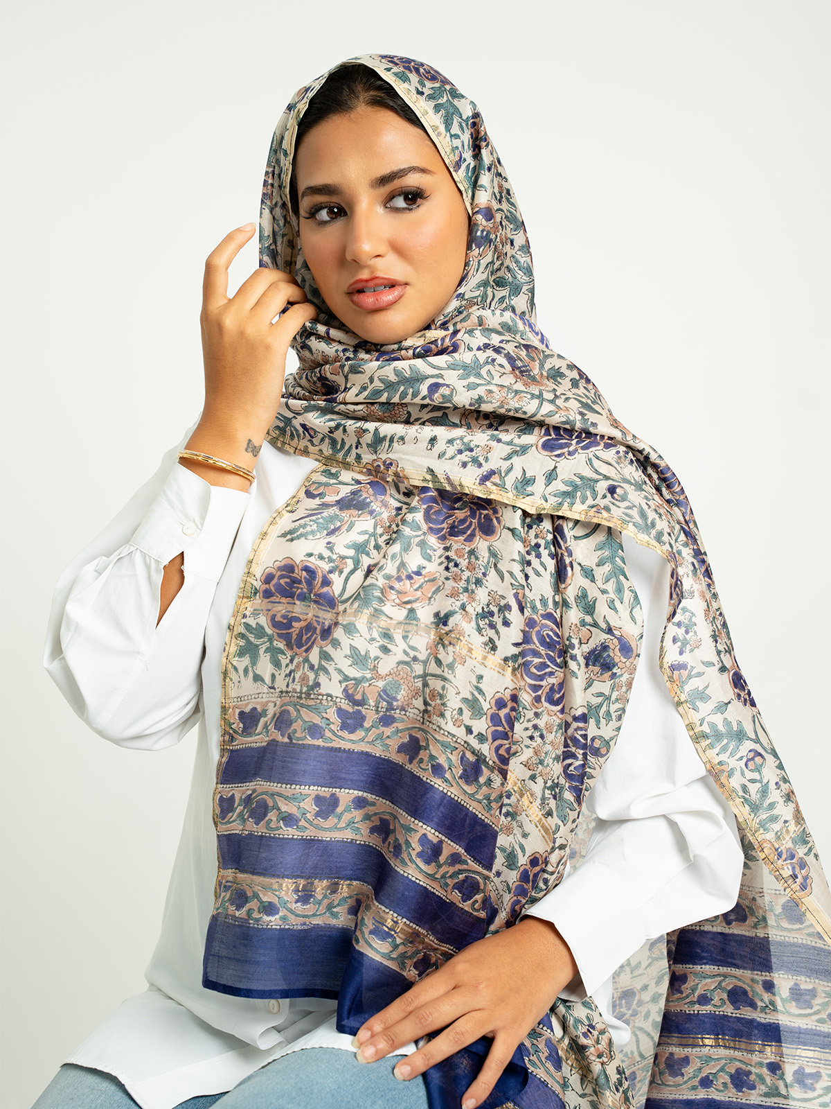 Midnight Botanica Printed Tarha
