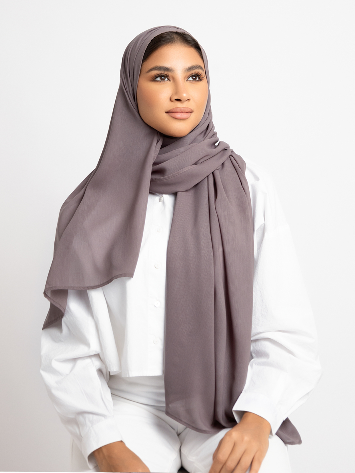 Luxurious chiffon hijab plain tarha 200 cm long titanium color high quality material online in ksa by kaafmeem