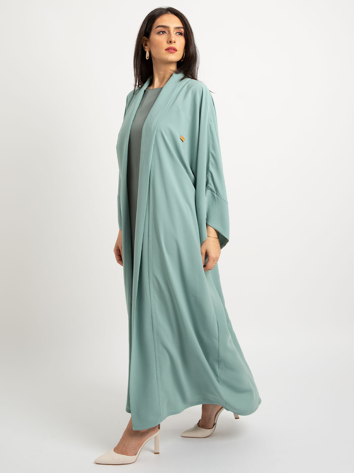 Kaafmeem women clothing wide cut tiffany color open long kimono abaya in lightweight fabric