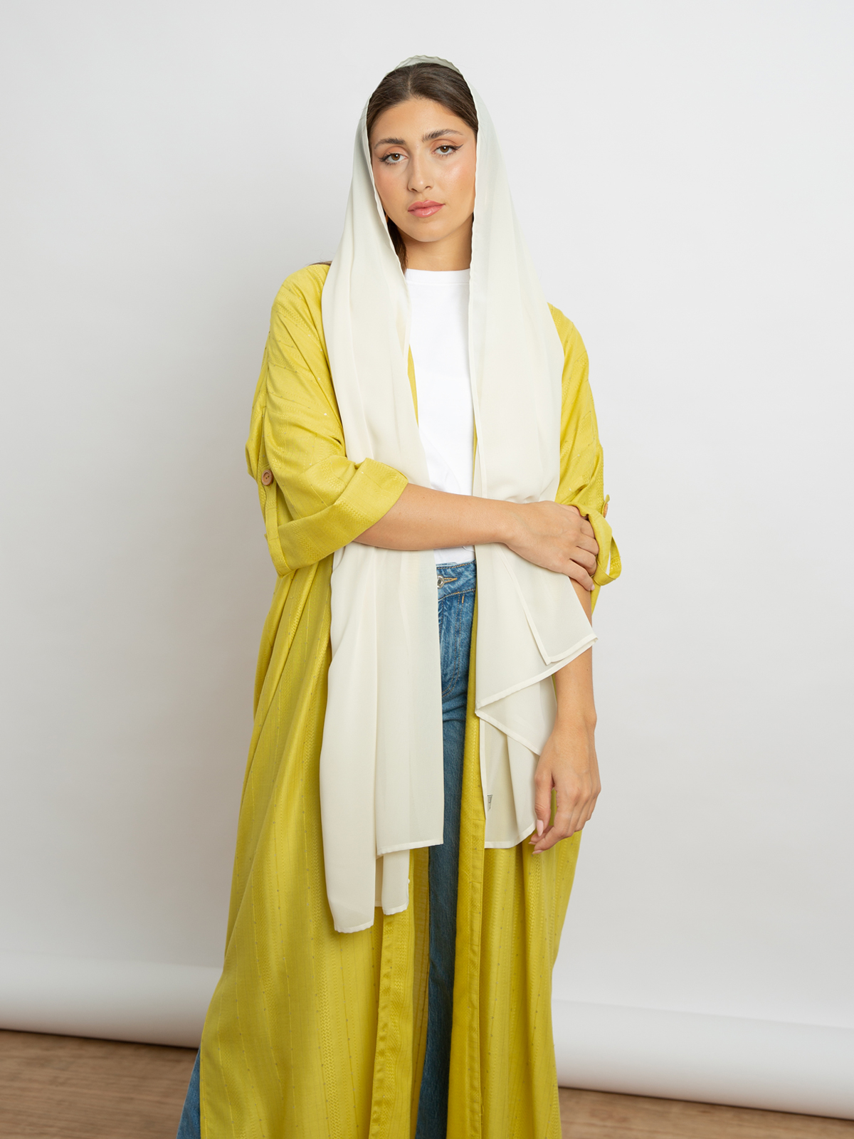 Yellow Sequin Stripes - Bohemian Abaya